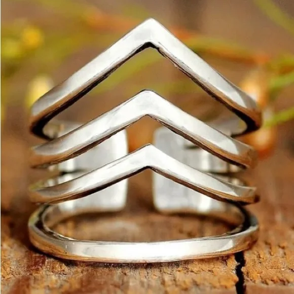 925 Sterling Silver Adjustable Triple Chevron Thumb/Index/POWAH WonderWo… - Picture 9 of 15